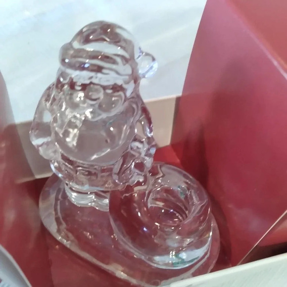Williams Sonoma Glass Santa Taper Candle Holders Set of 4 - Picture 1 of 9